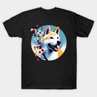 Jindo Dog Welcomes Spring with Cherry Blossoms T-Shirt